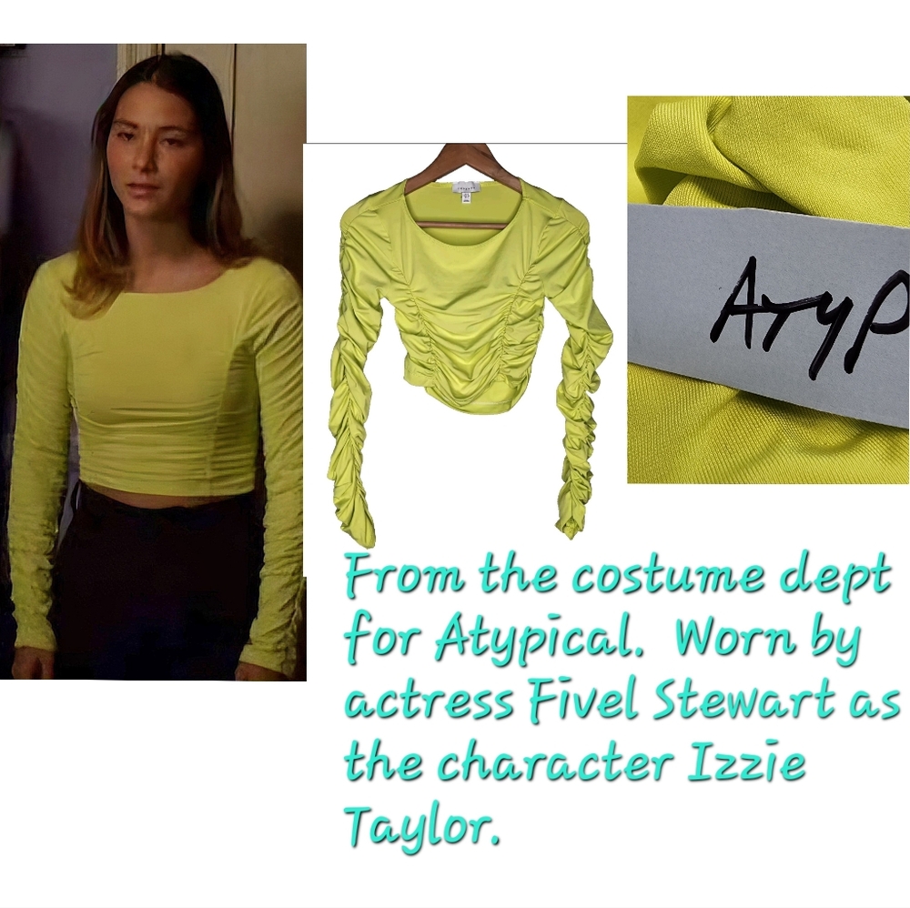 TOPSHOP Long Sleeve Ruched Top in Chartreuse Size 4
